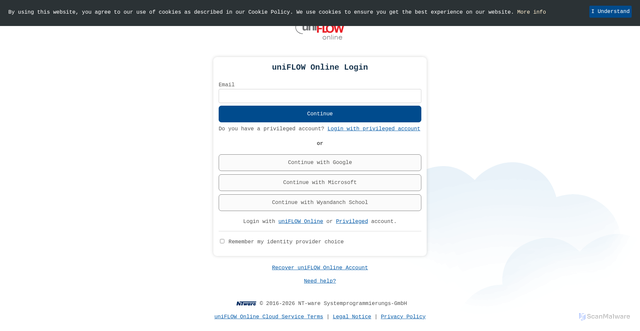 Security scan screenshot of https://wyandanchufsd.us.uniflowonline.com