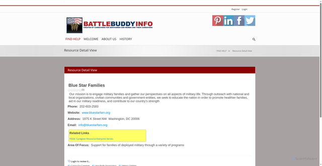 Security scan screenshot of https://www.battle-buddy.info/FINDHELP/ResourceDetailView/tabid/95/ItemId/217/Blue-Star-Families.aspx