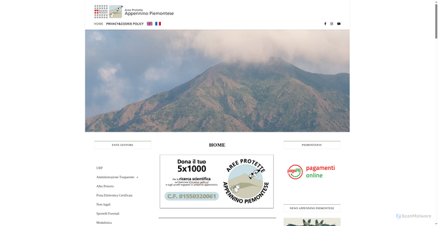 Security scan screenshot of https://www.areeprotetteappenninopiemontese.it/