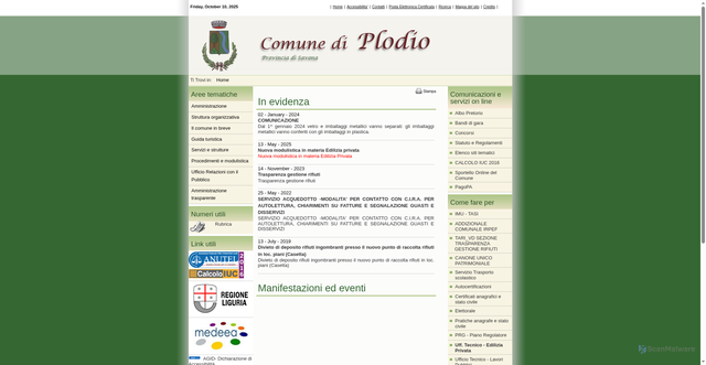 Security scan screenshot of https://www.comune.plodio.sv.it/