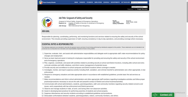 Security scan screenshot of https://pasco.k12.fl.us/job_descriptions/page/sergeant-of-safety-and-security