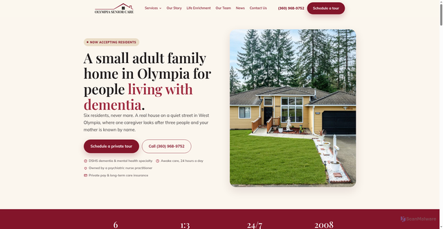 Security scan screenshot of https://olympiaseniorcarehome.com/index.html