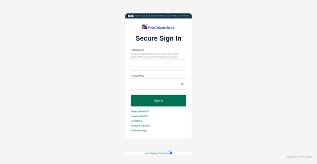 Security scan screenshot of https://commercialadvantage.firstcitizens.com