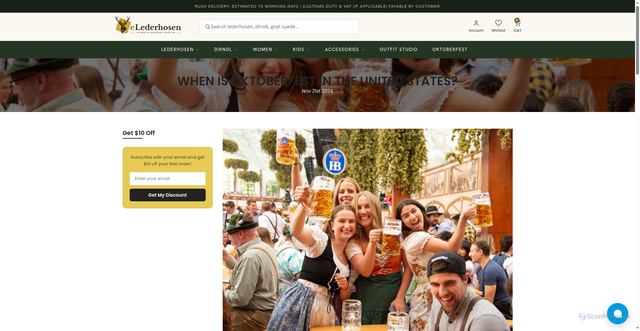 Security scan screenshot of https://elederhosen.com/blogs/oktoberfest-and-festivals/when-is-oktoberfest-in-the-united-states/?srsltid=AU7gw4Ucn61LdsrJJPDrqSy0j1fOc8FI5LcwuWZLI-fK4Q-bluJvLxrA