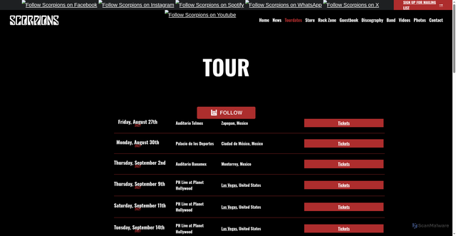 Security scan screenshot of https://www.the-scorpions.com/tour/