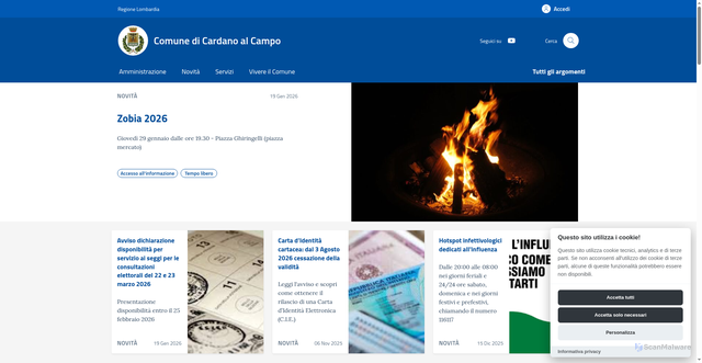 Security scan screenshot of https://comune.cardanoalcampo.va.it:443/