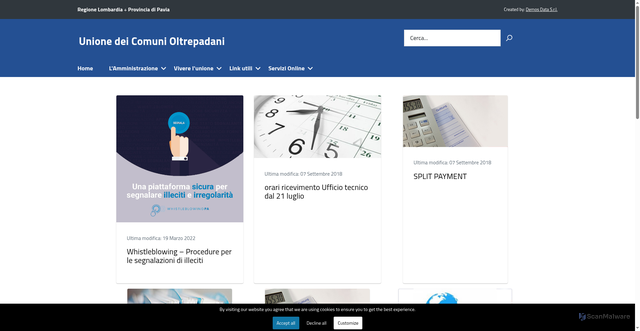 Security scan screenshot of https://www.unionecomunioltrepadani.it/