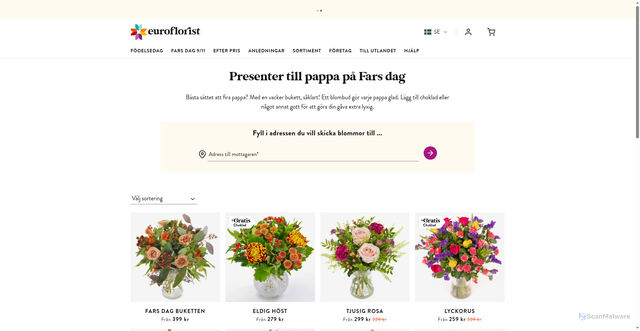 Security scan screenshot of https://www.euroflorist.se/kategori/fars-dag?utm_campaign=27961148-SE_20251103_Fathers_Day_Discount_ALL&utm_source=hs_email&utm_medium=email&utm_content=387568019