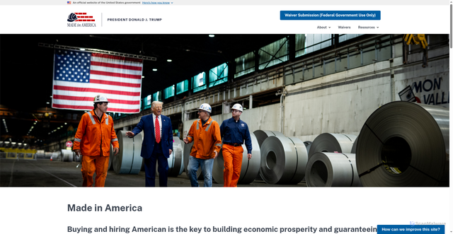 Security scan screenshot of https://www.madeinamerica.gov/
