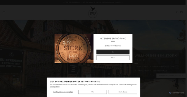 Security scan screenshot of https://shop.stork-club-whiskey.com