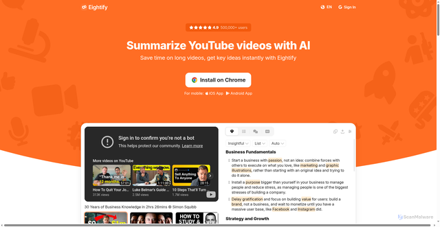 Security scan screenshot of https://eightify.app/