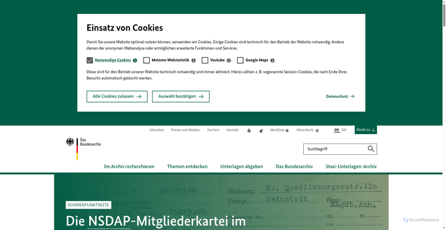 Security scan screenshot of http://www.bundesarchiv.de