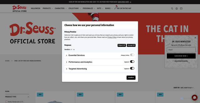Security scan screenshot of https://shop.drseuss.com/collections/the-cat-in-the-hat?srsltid=AfmBOorqq5lmhxwrlMOgL05ny_talY4mWVRVn11f3Tr1wVRfGLAWu25M