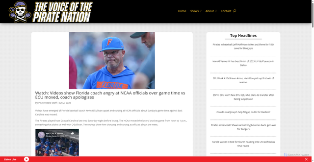 Security scan screenshot of https://pr927fm.com/watch-videos-show-florida-coach-angry-at-ncaa-officials-over-game-time-vs-ecu-moved/