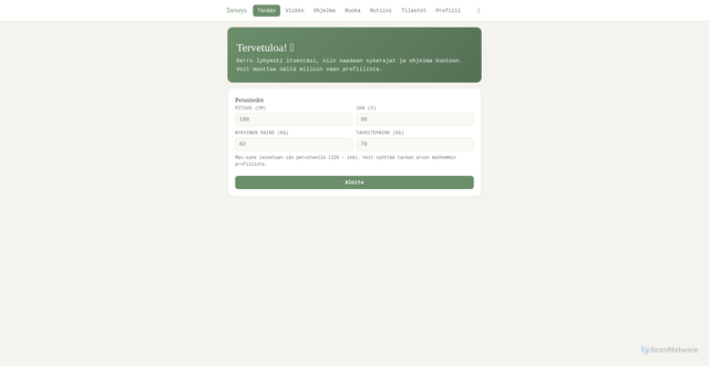 Security scan screenshot of http://terveyspaivakirja.pages.dev/