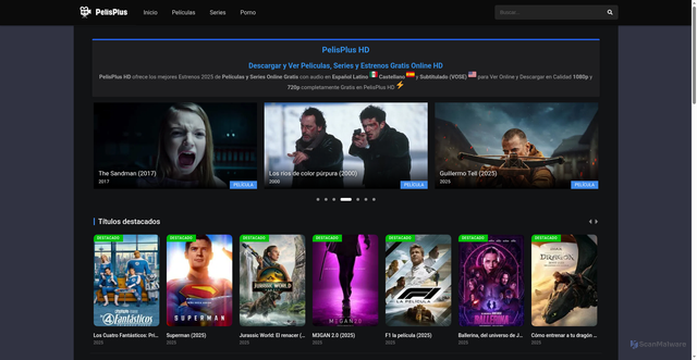 Security scan screenshot of https://pelisplusvip.com/