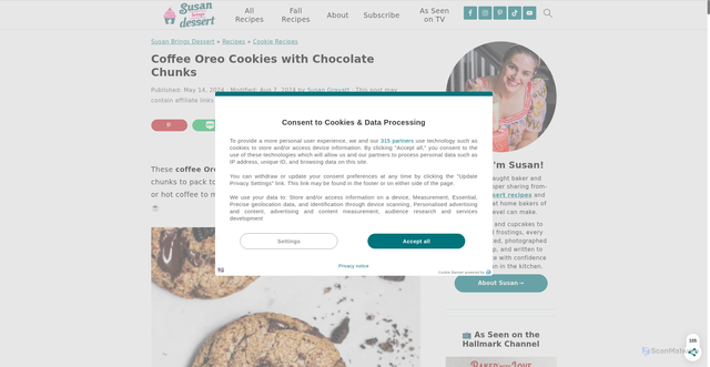 Security scan screenshot of https://susanbringsdessert.com/coffee-oreo-cookies-with-chocolate-chunks/