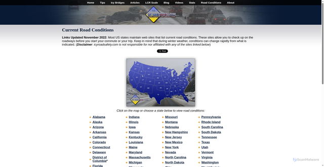 Security scan screenshot of https://icyroadsafety.com/conditions.shtml