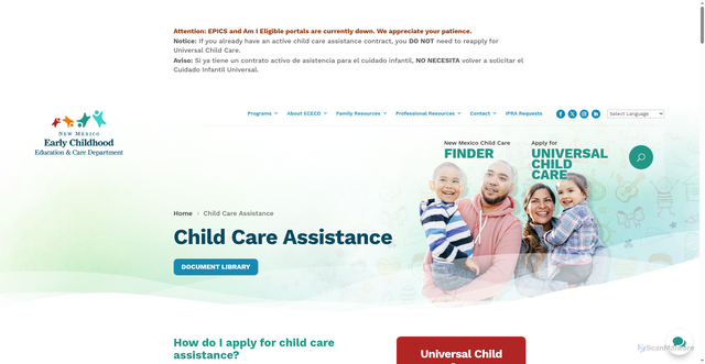 Security scan screenshot of https://www.nmececd.org/child-care-assistance/