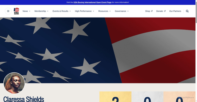 Security scan screenshot of https://www.usaboxing.org/profiles/claressa--shields-817852