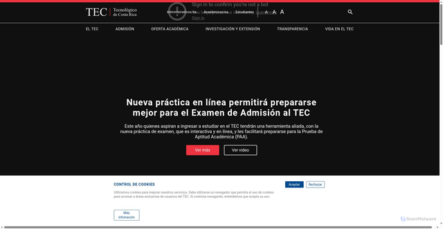 Security scan screenshot of https://www.tec.ac.cr/