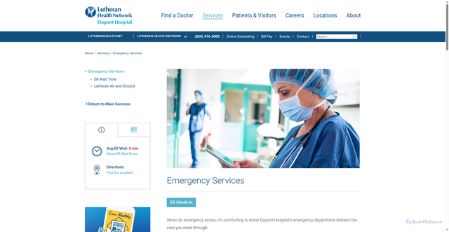Security scan screenshot of https://www.theduponthospital.com/emergency-department