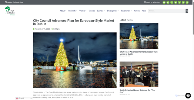 Security scan screenshot of https://dublinohiousa.gov/city-news/city-council-advances-plan-for-european-style-market-in-dublin/