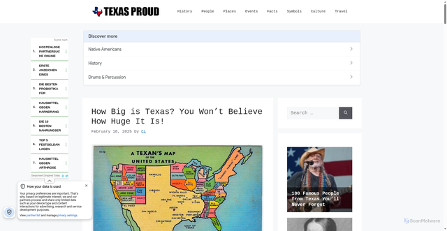 Security scan screenshot of https://texasproud.com/
