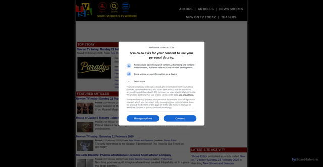 Security scan screenshot of https://tvsa.co.za