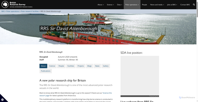 Security scan screenshot of https://www.bas.ac.uk/polar-operations/sites-and-facilities/facility/rrs-sir-david-attenborough/
