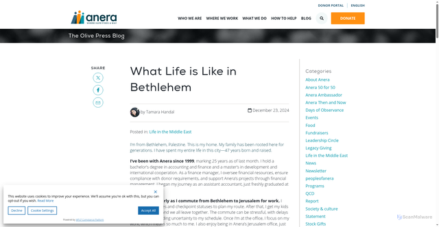 Security scan screenshot of https://www.anera.org/blog/life-in-bethlehem/