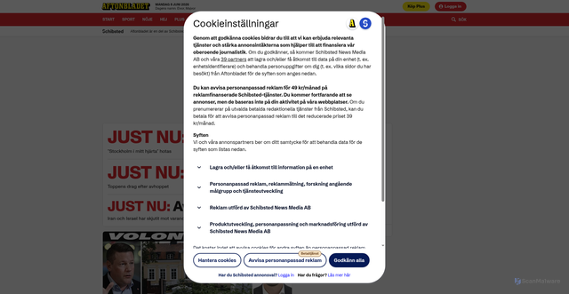 Security scan screenshot of https://www.aftonbladet.se
