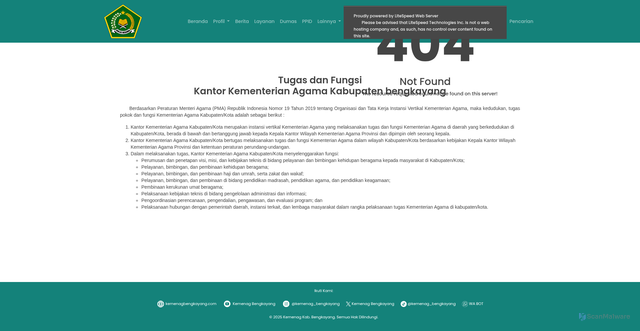 Security scan screenshot of https://kemenagbengkayang.com/Profil/tugas_fungsi/