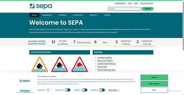 Security scan screenshot of https://www.sepa.org.uk/
