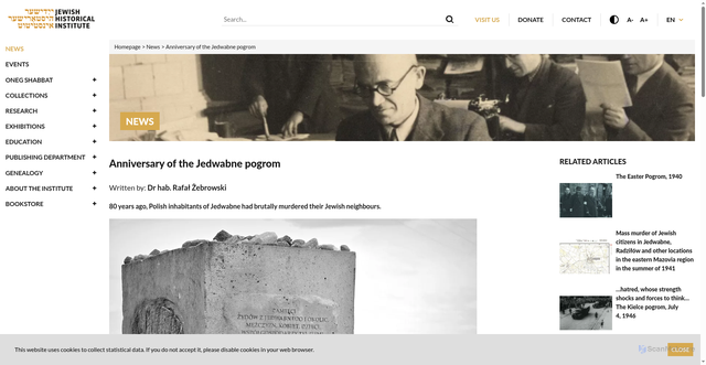 Security scan screenshot of https://www.jhi.pl/en/articles/anniversary-of-the-jedwabne-pogrom,3752