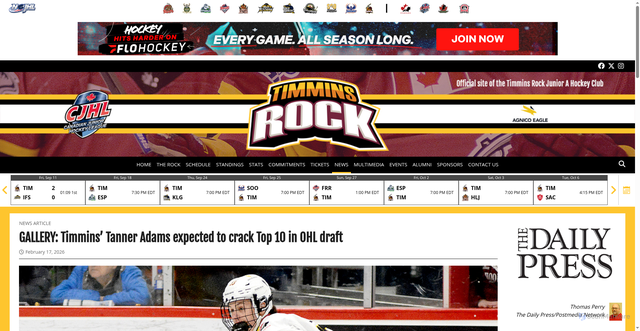 Security scan screenshot of https://timminsrock.com/gallery-timmins-tanner-adams-expected-to-crack-top-10-in-ohl-draft