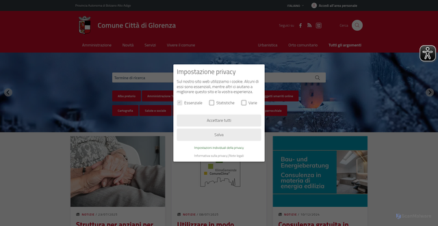 Security scan screenshot of https://www.comune.glorenza.bz.it/it