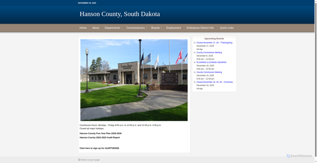 Security scan screenshot of https://www.hansoncountysd.gov/