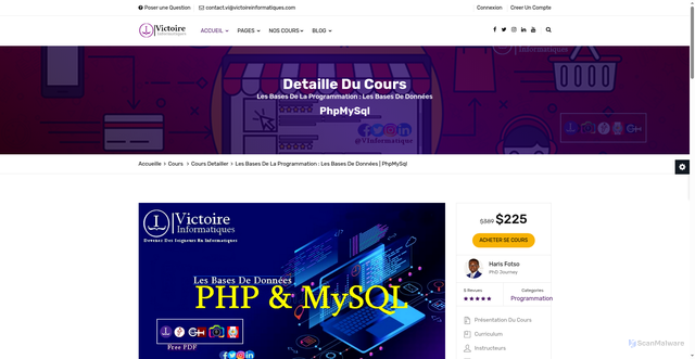 Security scan screenshot of http://victoireinformatique.com/coursesdetails4-Devenez-Des-Seigneurs-En-PHPMySQL.php