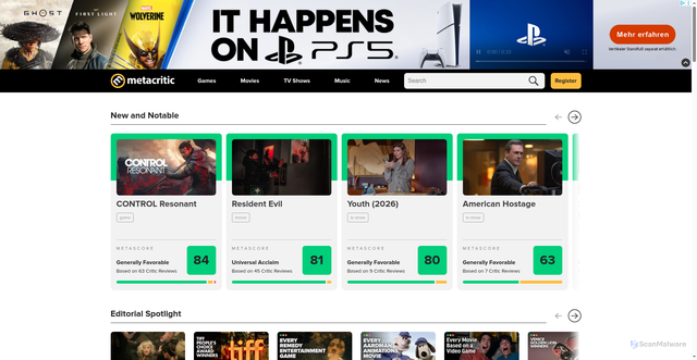 Security scan screenshot of https://www.metacritic.com