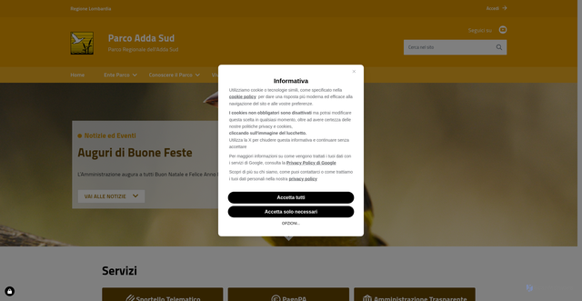 Security scan screenshot of https://www.parcoaddasud.it/