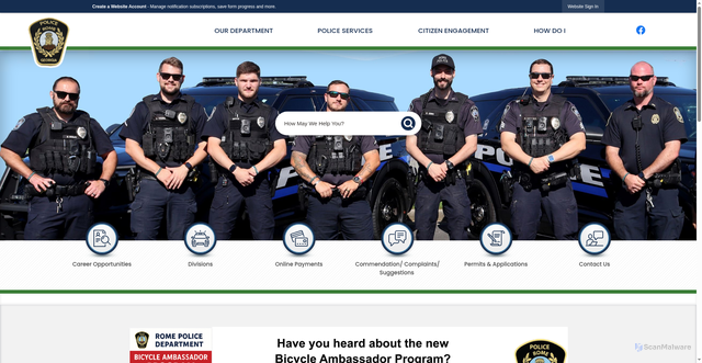 Security scan screenshot of https://romegapolice.gov/