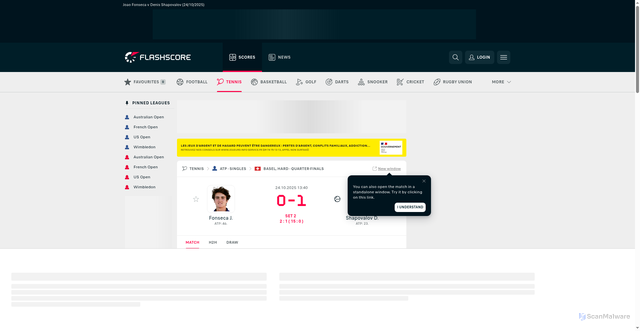 Security scan screenshot of https://www.flashscore.co.uk/match/tennis/fonseca-joao-tv073LUc/shapovalov-denis-zXddgn9o/