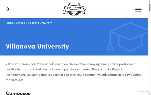 Security scan screenshot of https://www.best-trade-schools.net/schools/villanova-university/