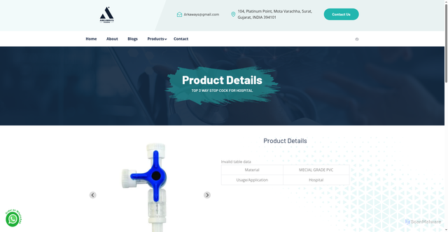 Security scan screenshot of https://client-arkaways.pages.dev/product/top-3-way-stop-cock-for-hospital