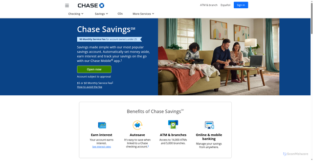 Security scan screenshot of https://personal.chase.com/personal/savings