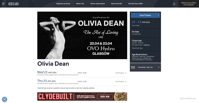 Security scan screenshot of https://www.sec.co.uk/events/detail/olivia-dean