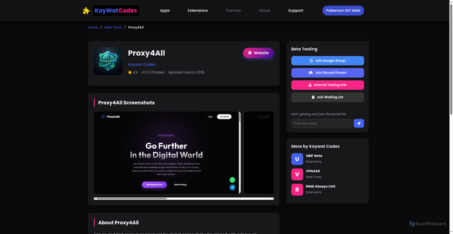 Security scan screenshot of https://kaywat-codes.pages.dev/views/proxy4all
