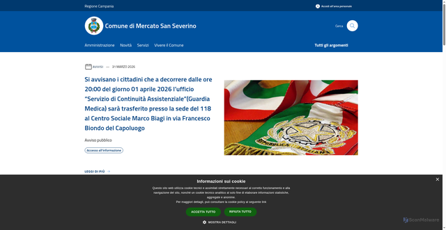 Security scan screenshot of https://www.comune.mercatosanseverino.sa.it