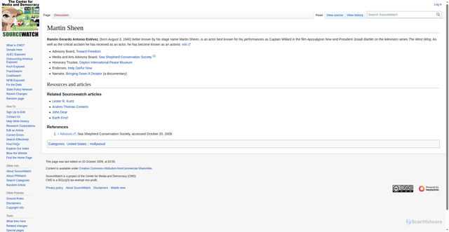 Security scan screenshot of https://www.sourcewatch.org/index.php/Martin_Sheen